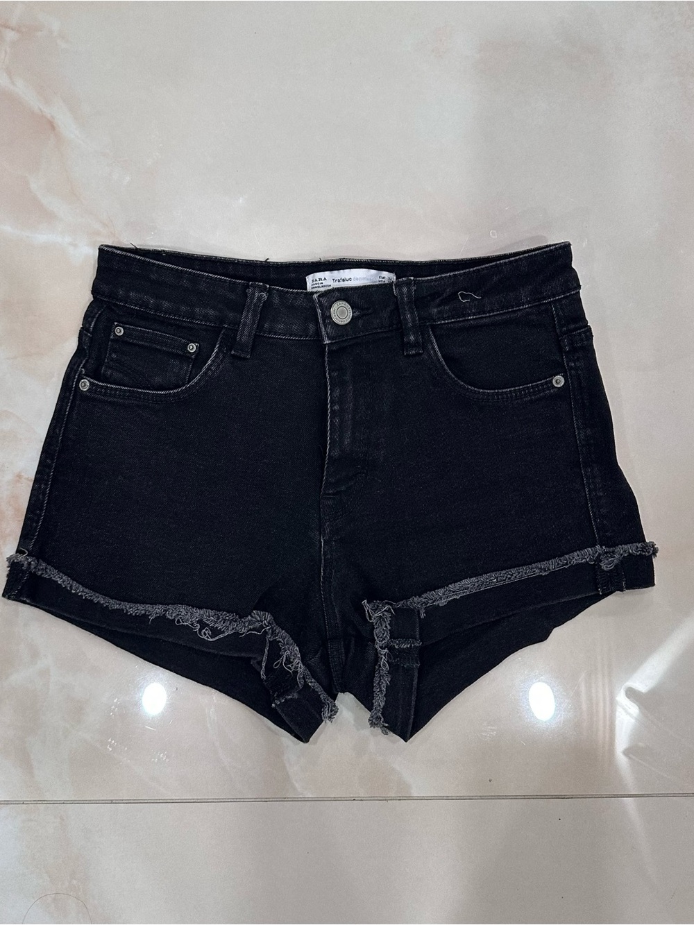 Zara Black Frayed Hem Denim Shorts - Women
